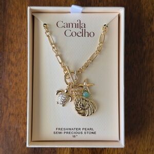 Camila Coelho Gold and Green Charm Necklace Turtle Shellfish Starfish